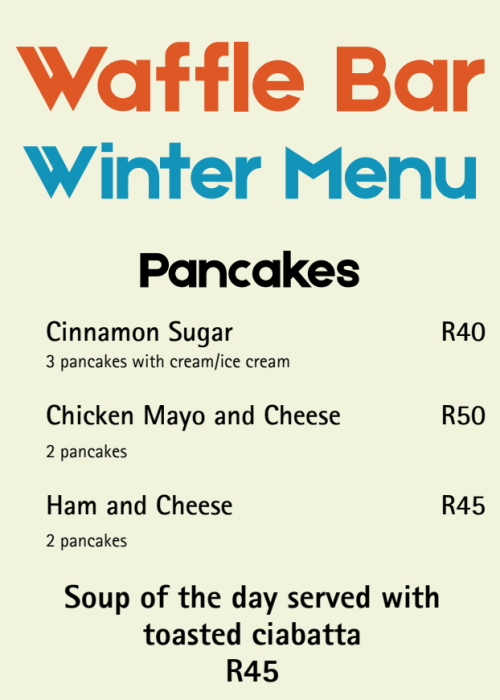 Waffle Bar Winter Menu Image